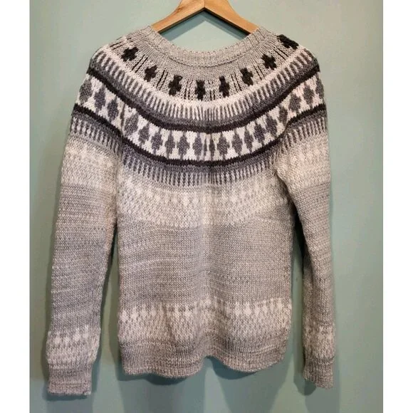 Lucky Brand Chunky Gray Fair Isle Wool Blend Sweater Sz M - Picture 4 of 7